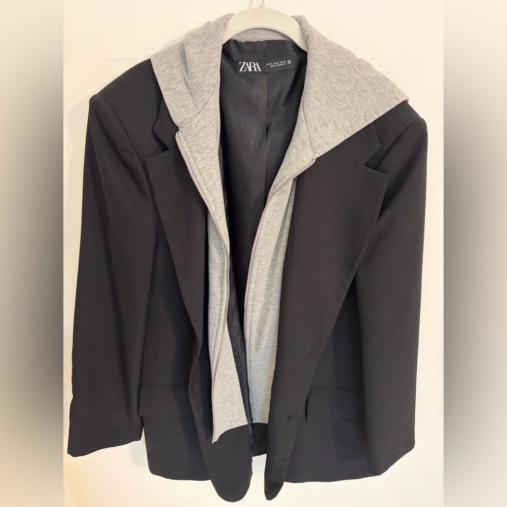 Zara Black Blazer with Gray Hoodie Insert